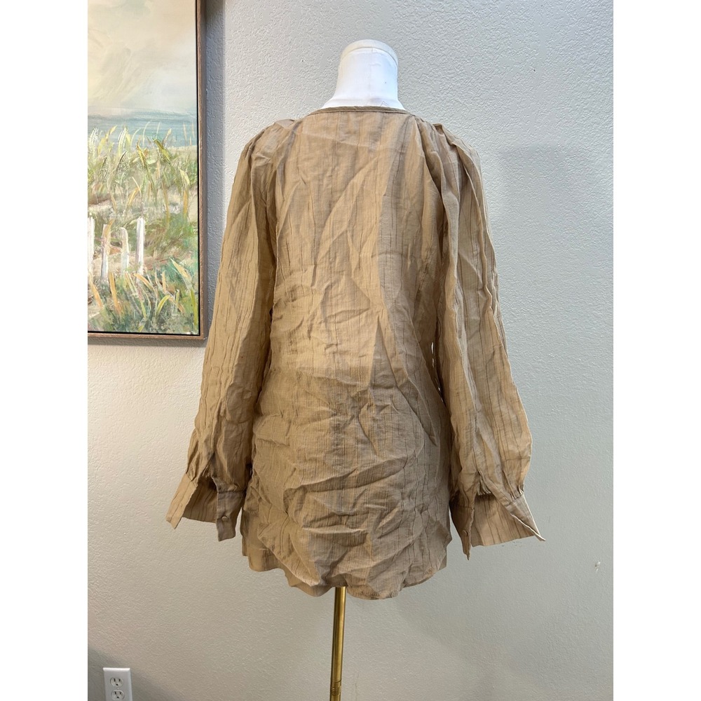 Tan Ruched Button Front Top and Shorts Two Piece Set Textured Co-ord - Picture 3 of 8